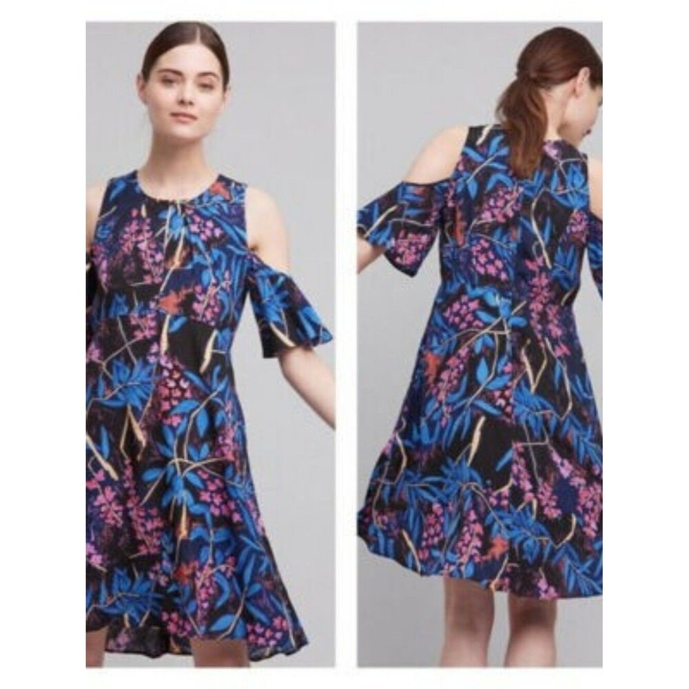 Maeve Anthropologie Elia Floral Open Cold Shoulder Dress